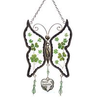 Shamrock Grandmother Butterfly Suncatchers Stained Glass Irish Celtic Suncatchers Glass-Style Art Glass Suncatchrs St Patrick's Day Decoration, Irish Gift in-Law Gift Irish Family Shamrock Suncatcher
