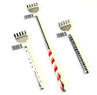 Value 3 Pack Stainless Steel Back Scratcher Printed Designs with Telescoping Handle and Pocket Clip