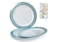 " OCCASIONS" 120 Plates Pack, Disposable Wedding Party Plastic Plates (10'' Dinner Plate, Venice in White/Blue & Silver)