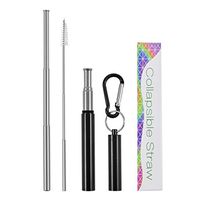 Reusable Telescopic Straws 1PC  Foldable Metal Straw Collapsible Keychain Straw for Water Coffee Smoothie Stainless Steel Drinking Straw with Cleaning Brush with Case Black