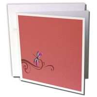 3dRose Coral Elegant Dragonfly on Vine - Greeting Cards, 6 x 6 inches, set of 6 (gc_22495_1)