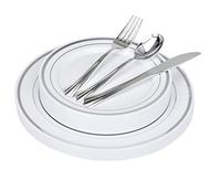 DINEREVEL Disposable Plates - 100 Piece Silver Plastic Party Plates and Silverware for 20 Hosts
