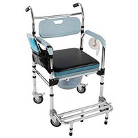 SoSo-BanTian1989 Bedside Commode Wheelchair, Multifunctional Aluminum Bathroom Wheelchair for Disabled/Elder Patient, Transport Wheelchair with Adjustable Armrest & Removable Seat Cushion