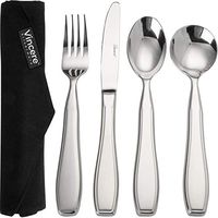 Weighted Utensils for Tremors and Parkinsons Aids Devices - Heavy Weight Stainless Steel Silverware Set, Adaptive Eating Flatware Helps Hand Tremors, Parkinson, Arthritis - Knife, Fork, 2 Spoons & Bag