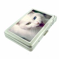 Cigarette Case with Built in Lighter Silly Cat Kitten S26 Smoking King Size Cigarettes Silver Metal Wallet 4" X 2.75" RFID Protection