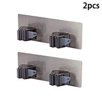 Vpang 3M Self Adhesive Broom Mop Holder Broom Gripper Holds Wall Mounted Cleaning Tools Organizer, Pack of 2 (Black, Double Hook)