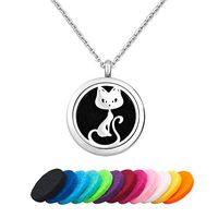 EV.YI Jewels Comic Cat Perfume Locket Pendant Diffuser Necklace for Essential Oil Aromatherapy Jewelry for Women Men with Refill Pads