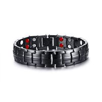 PINGMAI Bracelet Titanium Steel Double Row Magnet Bracelet Adjustable Arthritis Carpal Tunnel Pain Anti-Fatigue 22.2cm 1.5cm Black