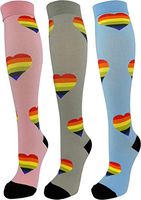 3 Pair Small/Medium Premium Quality Colorful Moderate Graduated Compression Socks 15-20 mmHg. Nurses, Running, Travel, Knee-High, Mens and Womens Style &Rainbow Hearts Design