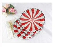 Red Striped Round Paper Plates - 7 inch 24 Count Biodegradable Decorative Plates for Birthday Party, Holiday Celebration, Christmas, Graduation, Thanksgiving
