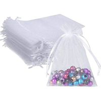 50 Pcs 4x6 inch Gift Wrap Bags, Organza Sheer Clear Tulle Fabric, White Drawstring Sachet for Baby Shower Favor, Birthday Party Favor, Bachelorette Party, Girls Graduation,Small Votive Candles,Marble