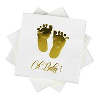 Oh Baby Cocktail Paper Napkins 5'' 100 counts 3-ply White and Gold Foil Baby Shower Didsposable Napkins Perfect for Birthday Baby Shower Party Supplies Gender Reveal New Year Thanksgiving Christmas