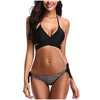 YunZyun Swimsuits for Women, Women Two Pieces Bathing Suit Top Stagger with High Waisted Bottom Bikini Set Swim Suits