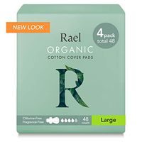 Rael Certified Organic Cotton Menstrual Large Pads - 4Pack/ 48 Total - Ultra Thin Natural Sanitary Napkins with Wings (4 Pack)