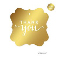 Andaz Press Fancy Frame Square Favor Gift Tags, Metallic Gold Ink, Thank You, 24-Pack
