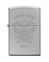 Zippo US Navy Lustre Etch Emblem High Polish Chrome Pocket Lighter