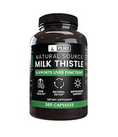 Natural Source Milk Thistle, 365 Capsules, 1-Year Supply, No Magnesium or Rice Filler, 4X Potency, Free of Gluten, Made in US, 320 mg of Undiluted Milk Thistle Extract with No Additives