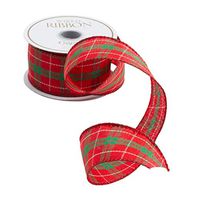 Caspari Red and Green Plaid Wired Ribbon - 24 Foot Spool