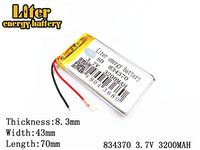 3.7V 3200mAh 834370 Lithium Polymer Ion Rechargeable Battery Lithium Polymer Li-Po Battery for MP4 GPS MP3 Bluetooth Stereo DIY Gift
