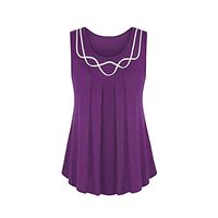 Women's Sleeveless Blouse O-Neck Pure Color Plus Size Long Vest Tank Tops Tunic Shirt Dress Purple