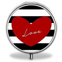Compact 3 Compartment Medicine Case, IMLONE Customized Red Heart and Love Pill Organizer Metal Pill Box Pill Container for Purse, Travelling and Daily Needs
