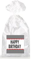 Happy Birthday Red Accents with White and Black Stripes Party Favor Bags with Ties - 12pack