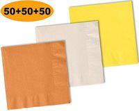 150 Beverage Napkins, Autumn Orange, Ivory, Lemon Yellow - 50 Each Color. 2 Ply Paper Cocktail Napkins. 5" folded, 10" unfolded.
