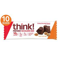 think! (thinkThin) Protein+ 150 Calorie Bars - Chunky Chocolate Peanut, 10g Protein, 5g Sugar, No Artificial Sweeteners, Gluten Free, GMO Free, 1.4 oz bar (10 Count - packaging may vary)