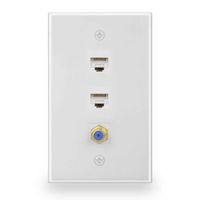 BATIGE 1 GANG Cable TV Coax F Type Port Keystone And RJ45 Cat6 Ethernet Port Wall Plate (1 F-Type & 2 CAT6)