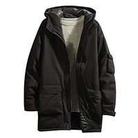 Alvinm Men's Jacket Mid-Length Hooded Thickened Multi-Pocket Warm Jacket Coat Outwear Black