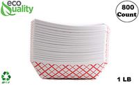 800ct Heavy Duty Disposable Paper Food Tray (1 LB) - Red Check Food Tray, USA MADE, Recyclable, Biodegradable, Compostable, Great for Picnics, Carnivals, Party, Camping, BBQ, Restaurants, Fries