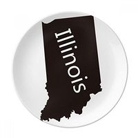 Illinois America USA Map Silhouette Dessert Plate Decorative Porcelain 8 inch Dinner Home