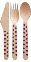 VINTAGE Purple Polka Dot Disposable Wooden Cutlery Set - 30 Ct. - TWILIGHT PARTIES