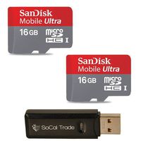 Sandisk 32GB (16GB x2) MicroSD HC Ultra UHS-1 Memory Card, Class 10 with SoCal Trade (tm) MicroSD HC XC & SD HC XC Dual Slot Card Reader