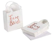 15 Pack Bridesmaid Gift Bags - Team Bride Rose Gold Foiled with Handle Includes Tissue Paper for Bridal Shower Bachelorette Party, 8 x 9 inches