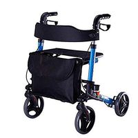 LIBWX Elderly Walker, Foldable Pulley and Seat Push Chair Blue Elderly Four Wheels Auxiliary Walker