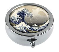 Hiuyi Custom Personalized Round Pill Box Pocket Wallet Travel Pill Case Vitamin Decorative Box Protector (Hokusai The Great Wave)