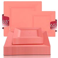 Elegant Disposable Plastic Plates 240 Count - 120Pcs Heavy Duty Square Coral Dinner Plates - 120Pcs Fancy Dessert Cake Appetizer Plates Party Combo For Wedding, Thanksgiving, Birthday & All Occasions