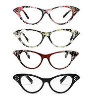 KoKoBin Cat Eye Reading Glasses for Women Fashion Reader Rhinestone Inlay with Spring Hinge 4 Pair,2.0 Strength