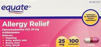 Equate Allergy Relief Diphenhydramine HCI, 25mg 100ct by Equate