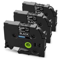 Replace TZe-335 12mm 0.47 Inch White on Black Standard Laminated TZ-335 Label Tape, Compatible with Brother P-Touch Label Maker PT-D210 PT-H110 PT-D600 PT-1230PC PT-1280, 1/2 Inch x 26.2 Feet, 3-Pack