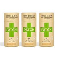 PATCH Eco-Friendly Organic Bamboo Bandage Strips for Burns & Blisters Hypoallergenic Wound Care for Sensitive Skin, Compostable & Biodegradable Latex Free Plastic Free Zero Waste Aloe Vera 25ct(3pack)