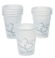 Plastic Disposable Two Hearts Wedding Cups 16oz (100 Cups)