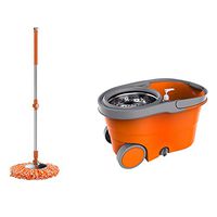 MOP Spinning and Bucket Cleaning Set Hangable Multifunction with Roller Wheel Household Orange Head3