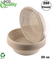 250 Count - EcoQuality 32oz Round Disposable Bowls with Lids Natural Sugarcane Bagasse Bamboo Fibers Sturdy Compostable Eco Friendly Environmental Paper Plastic Bowl Alternative Tree Free