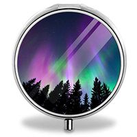 Round Silver Pill Box Pocket 2 Inches Medicine Tablet Holder Organizer Case for Purse (Northern Light)