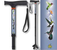 Folding Walking Cane Gel Soft Handle Footed Quad Cane Tip Adjustable Hummingbird Design BFunkyMobility