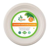 (7" Plate,100 Count) Disposable Biodegradable Compostable Appetizer/Desert Plates, Eco Friendly Heavy Duty, Plastic and Paper Plates Alternative (White)100% Natural made from Sugarcane Fiber Plant