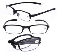 SOOLALA 3 Pairs Black Mini TR90 Folding Reading Glasses with Clip Holder Zipper Case 7 Strengths, 1.5D