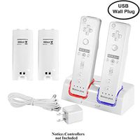 Kulannder Wii Remote Battery Charger(Free USB Wall Charger+Lengthened Cord) Dual Charging Station Dock with Two Rechargeable Capacity Increased Batteries for Wii/Wii U Game Remote Controller (White)